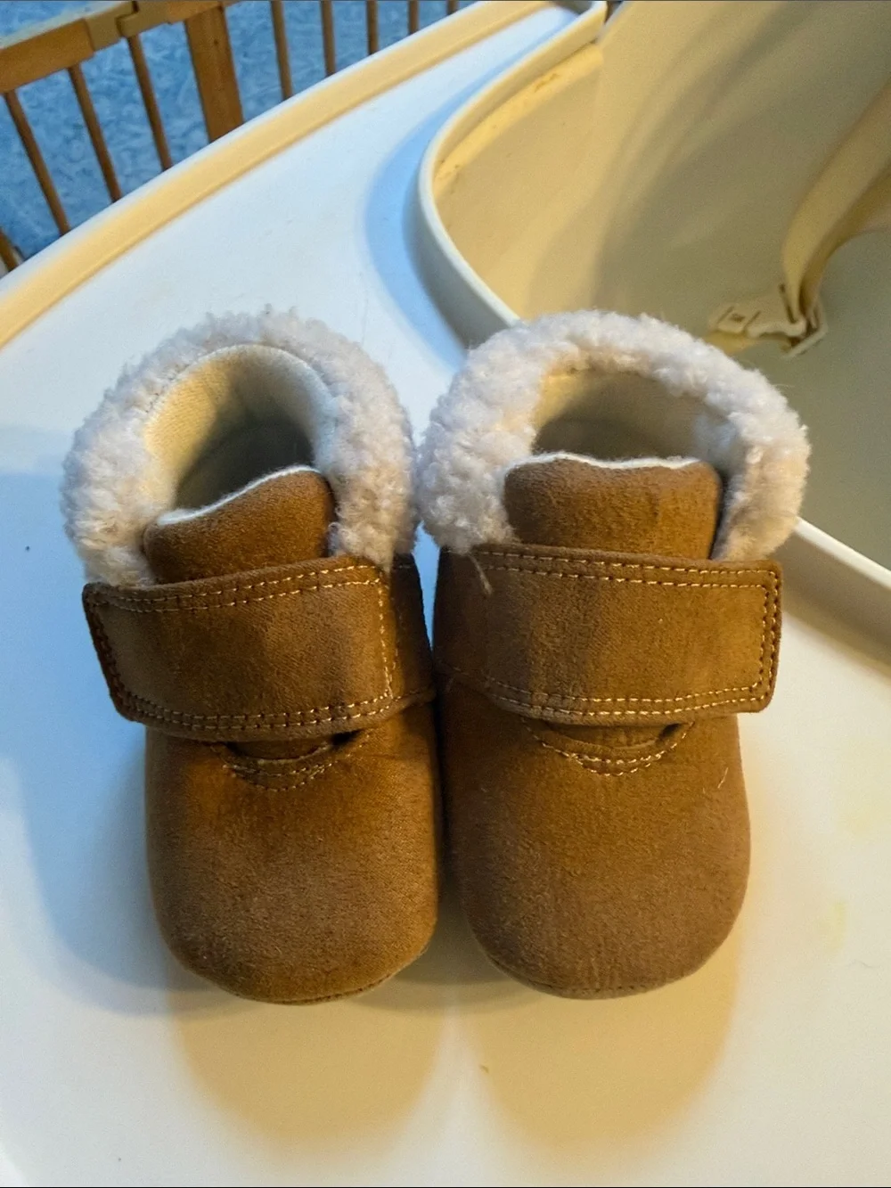 Cozy Tan Baby Walker Shoes with Plush Lining and Hook-and-Loop Strap